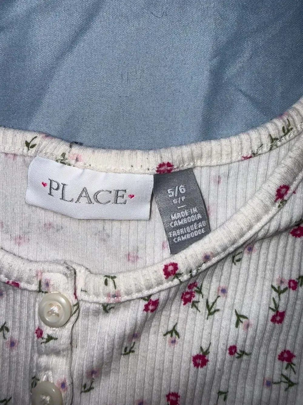The Children's Place Girls Short Sleeve Floral Print Ribbed Henley Top